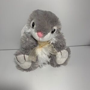 Dan Dee Collector's Choice Bunny Rabbit Plush Gray‎ White Pink Bow 7.5"